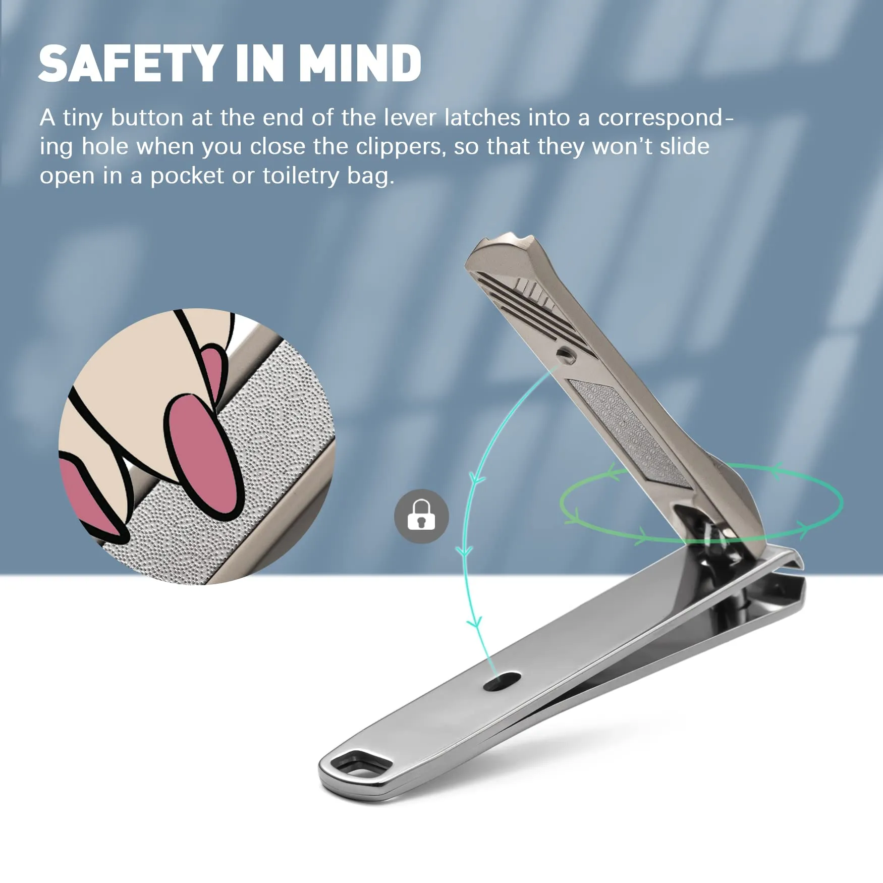 BEZOX Nail Clipper Set with Built in Nail File – 3 Piece Set of 2 Curved Blades and 1 Slant Cutting Edge Toe Nail Cutter Nails Trimmer for People Grey