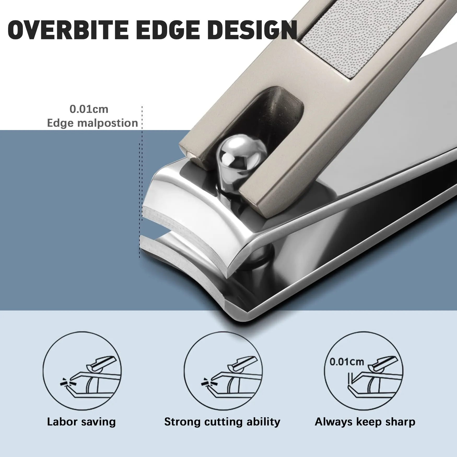BEZOX Nail Clipper Set with Built in Nail File – 3 Piece Set of 2 Curved Blades and 1 Slant Cutting Edge Toe Nail Cutter Nails Trimmer for People Grey