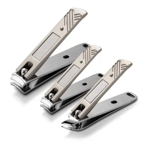 BEZOX Nail Clipper Set with Built in Nail File – 3 Piece Set of 2 Curved Blades and 1 Slant Cutting Edge Toe Nail Cutter Nails Trimmer for People Grey