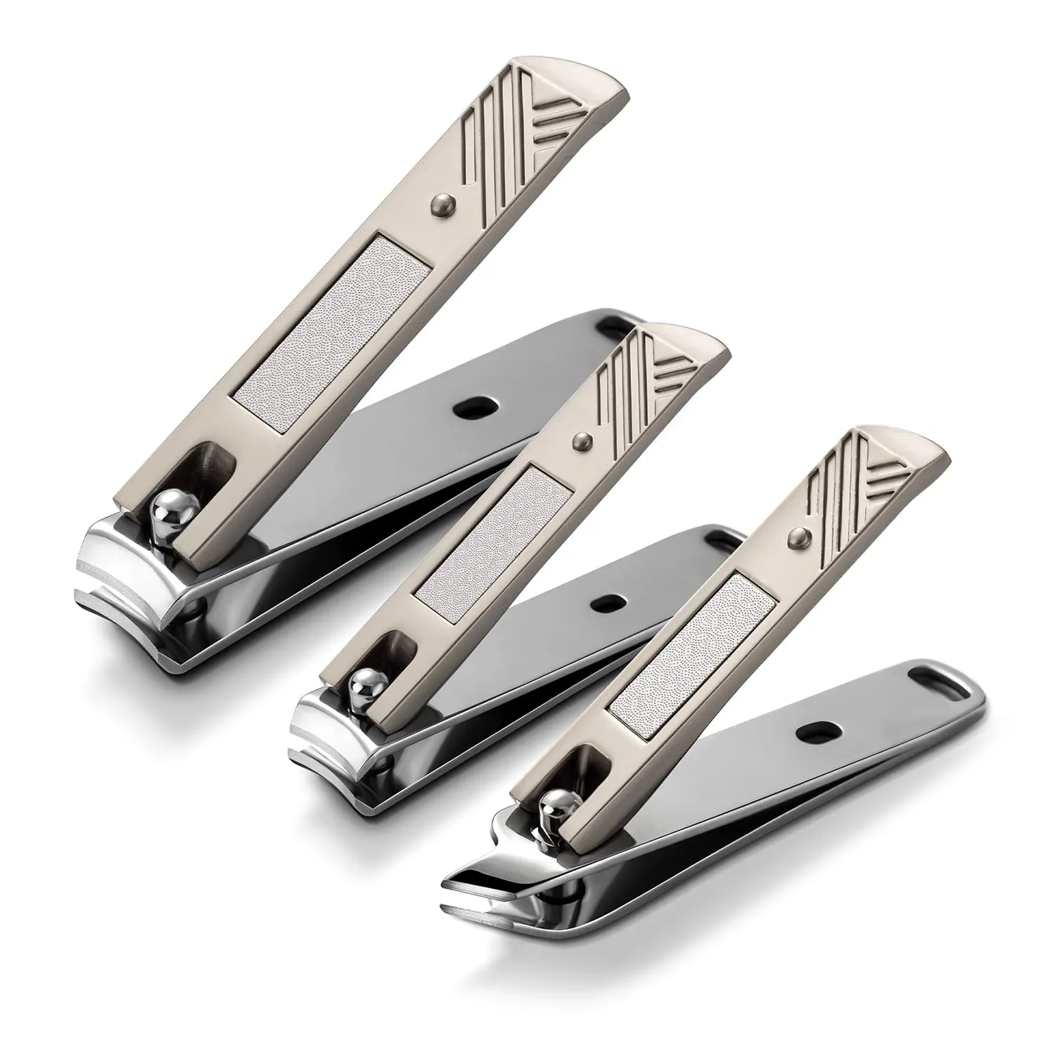 BEZOX Nail Clipper Set with Built in Nail File – 3 Piece Set of 2 Curved Blades and 1 Slant Cutting Edge Toe Nail Cutter Nails Trimmer for People Grey