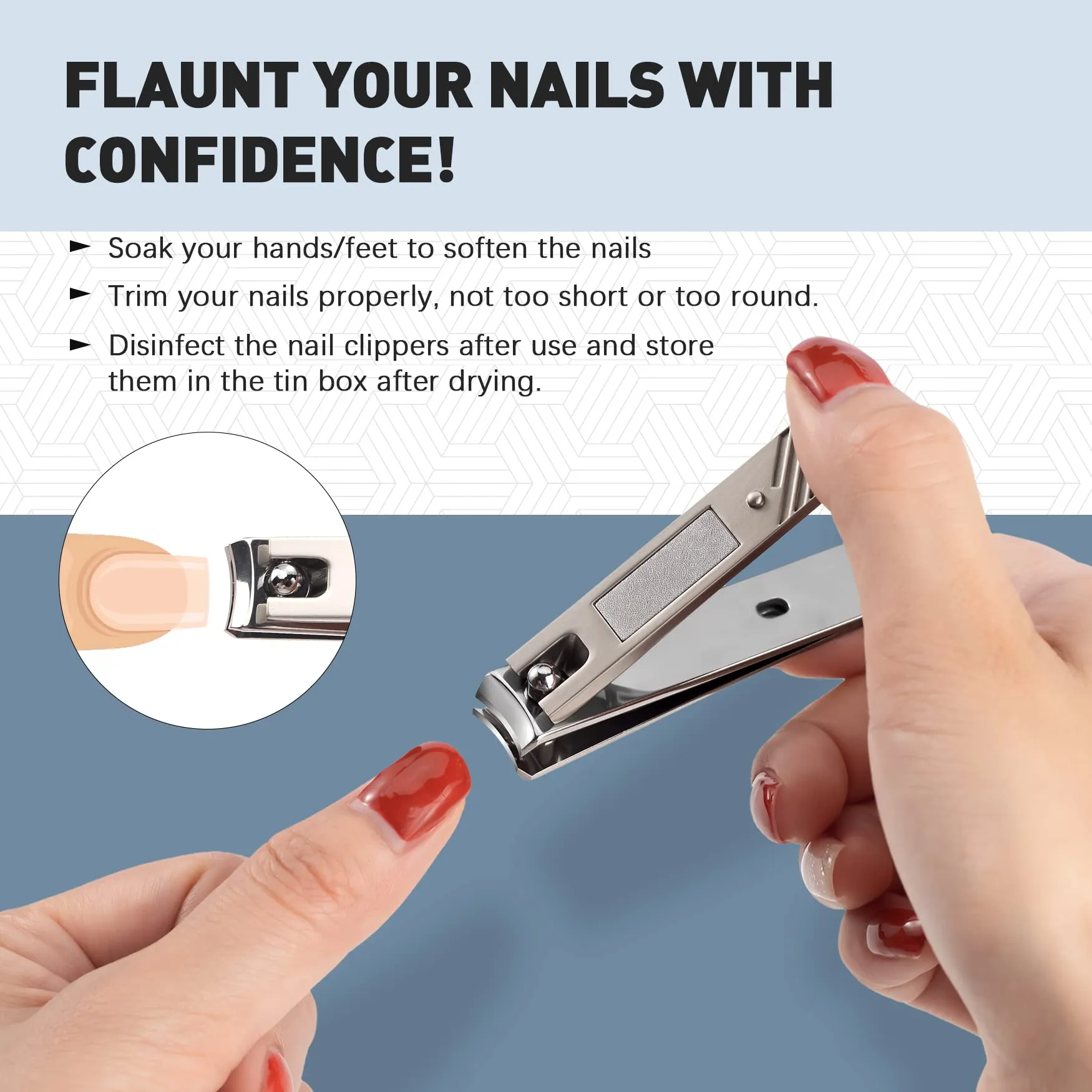 BEZOX Nail Clipper Set with Built in Nail File – 3 Piece Set of 2 Curved Blades and 1 Slant Cutting Edge Toe Nail Cutter Nails Trimmer for People Grey