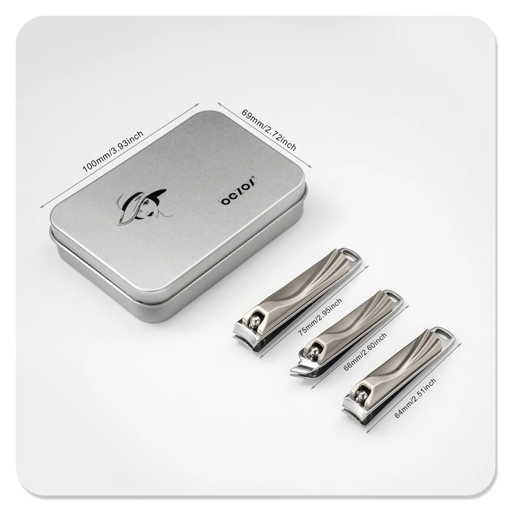 BEZOX Nail Clipper Set with Built in Nail File – 3 Piece Set of 2 Curved Blades and 1 Slant Cutting Edge Toe Nail Cutter Nails Trimmer for People Grey