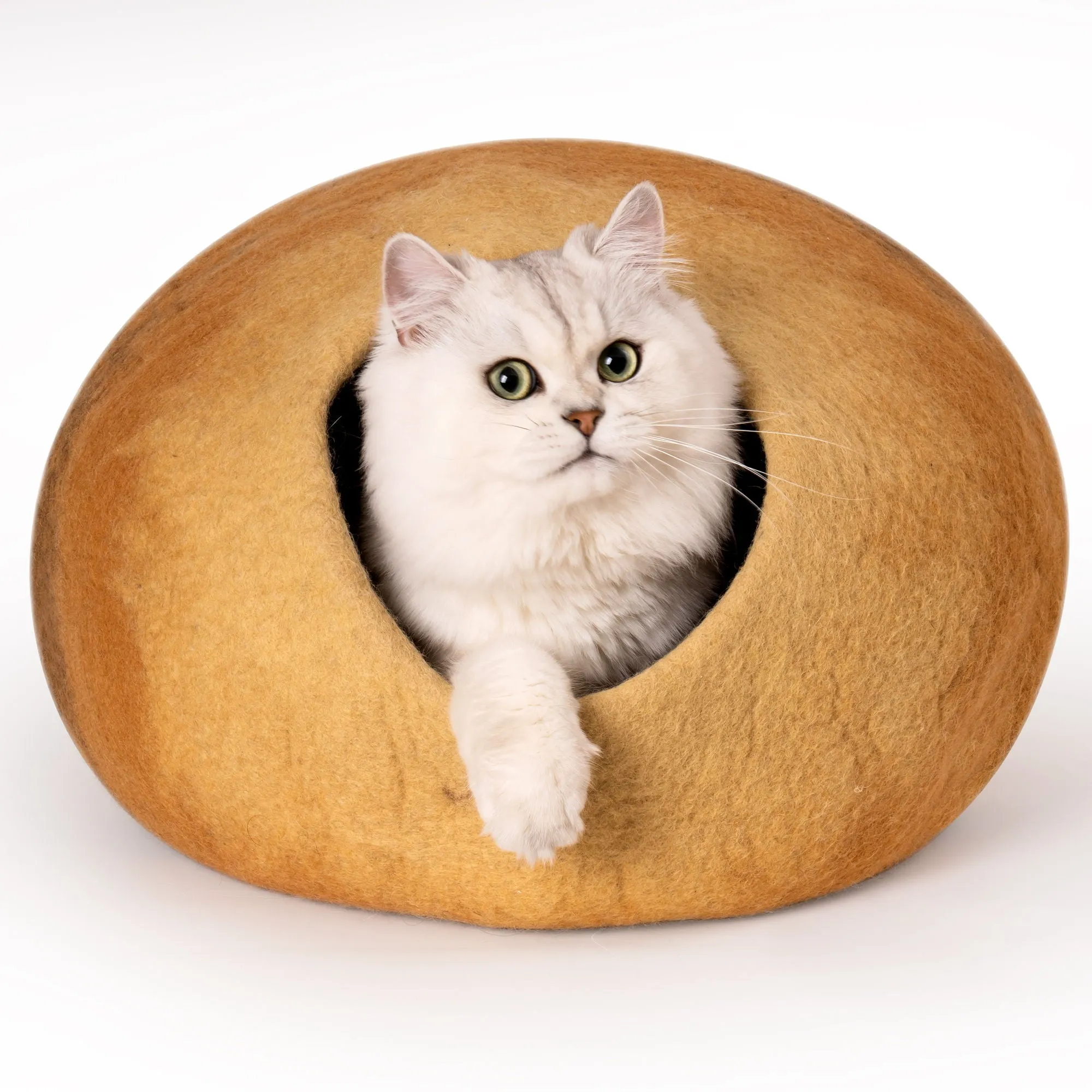 Cat Cave Bed - Handmade Wool Cat Bed Cave With Mouse Toy - Orange