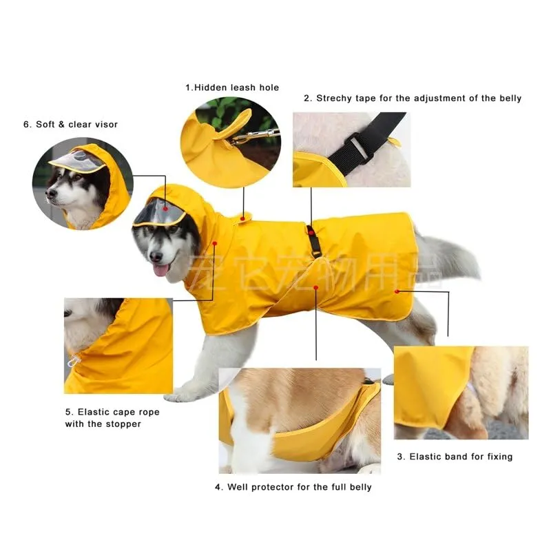 Dog Raincoat Transparent Brim Waterproof PU Pet Dog Clothes Jacket