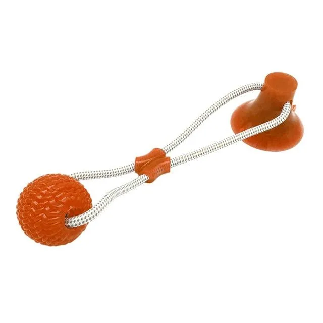Dog Suction Cup Ball, Tug Toy - Adheres to floor or wall - Interactive Chew Toy