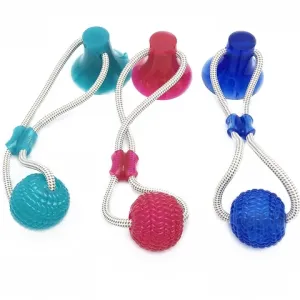 Dog Suction Cup Ball, Tug Toy - Adheres to floor or wall - Interactive Chew Toy