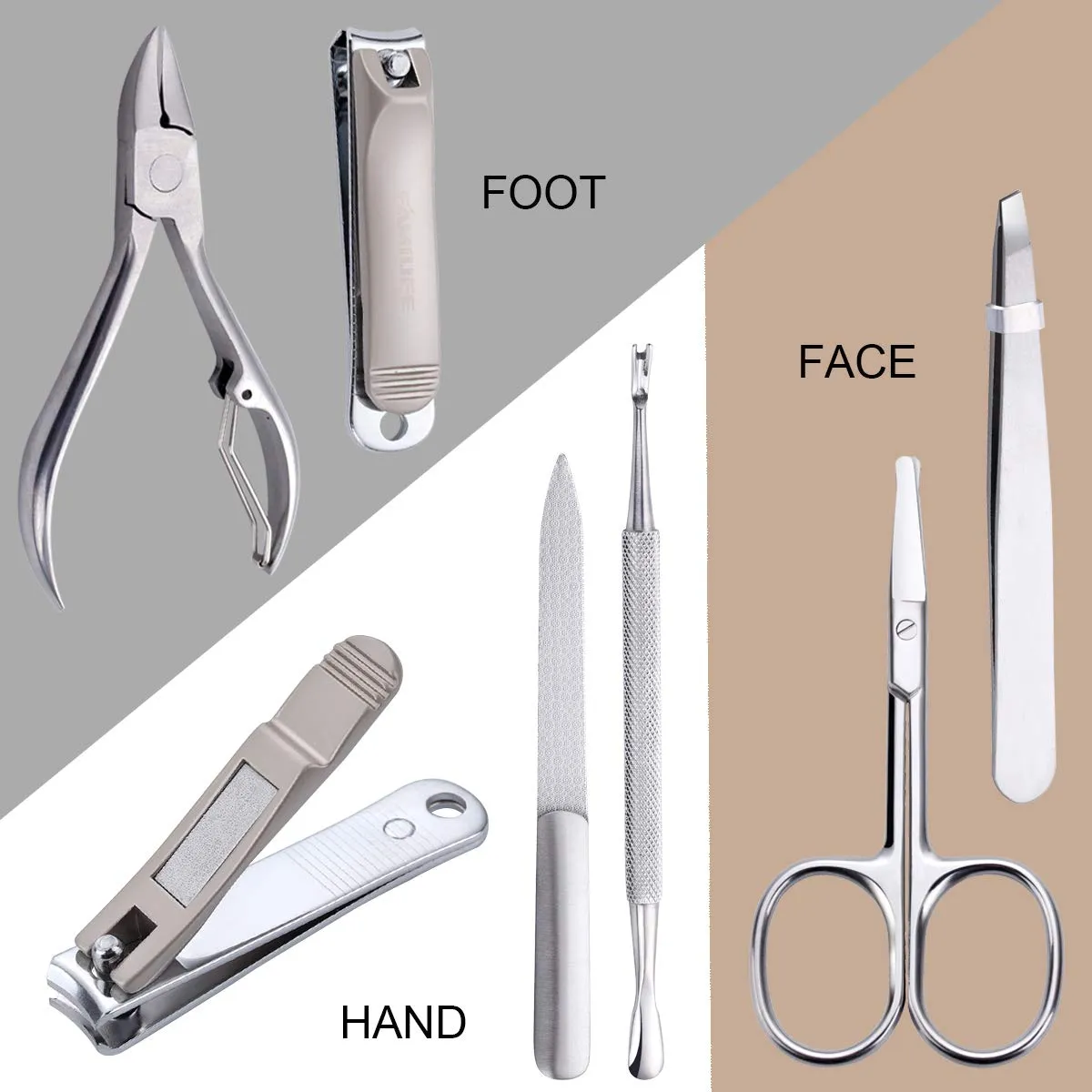 FAMILIFE L14 Manicure Set, 7 in 1 Professional Manicure Pedicure Set Stainless Steel Nail Clipper Set with Noble Portable Travel Case for Women Men