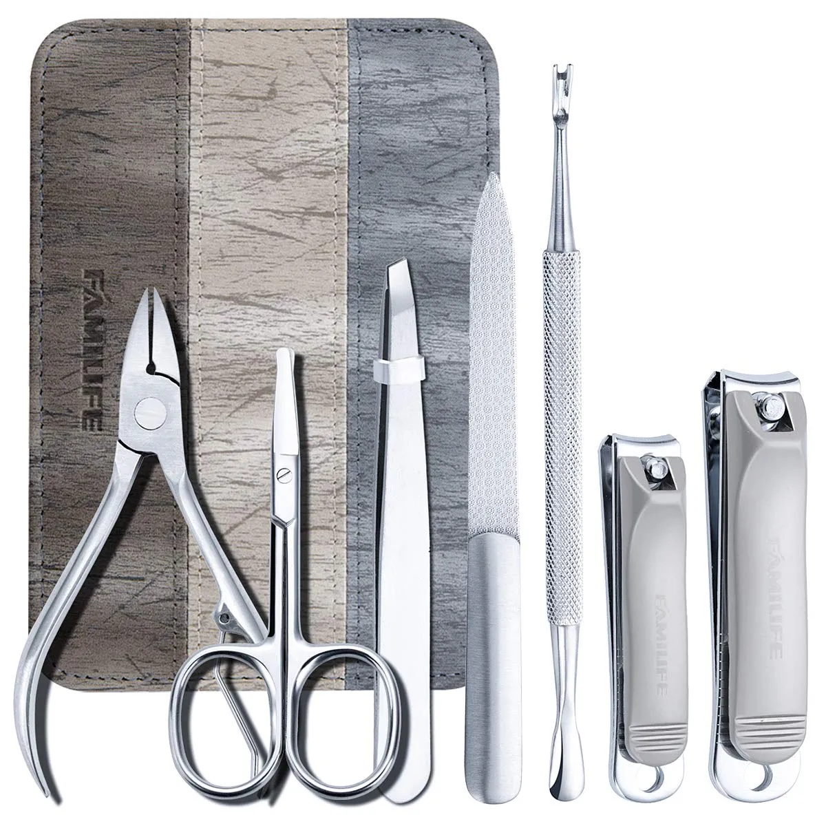 FAMILIFE L14 Manicure Set, 7 in 1 Professional Manicure Pedicure Set Stainless Steel Nail Clipper Set with Noble Portable Travel Case for Women Men