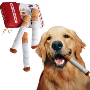Interactive Cigarette Plush Dog Toy with Squeaker