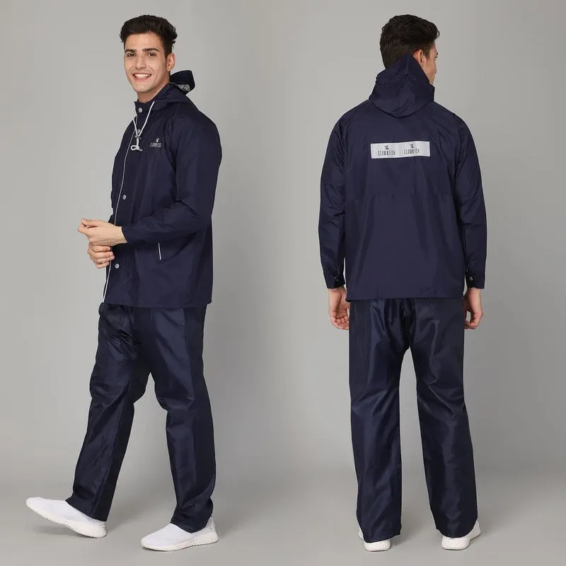 The Clownfish Arthur Series Men's Waterproof Polyester Double Coating Reversible Raincoat with Hood and Reflector Logo at Back. Set of Top and Bottom. Printed Plastic Pouch with Rope(Olive Green, 2XL)
