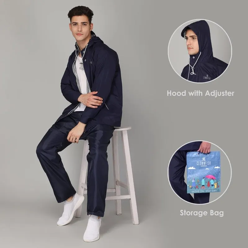 The Clownfish Arthur Series Men's Waterproof Polyester Double Coating Reversible Raincoat with Hood and Reflector Logo at Back. Set of Top and Bottom. Printed Plastic Pouch with Rope(Olive Green, 2XL)